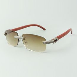 Directe verkoop Micro-verharde Diamond zonnebril 3524026 met originele natuurlijke hout tempels designer bril, maat: 56-18-135 mm