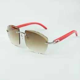Directe verkoop nieuwste high-end zonnebril met snijdende lens 4189706-A rode natuurlijke houten stokjes, maat: 58-18-135 mm