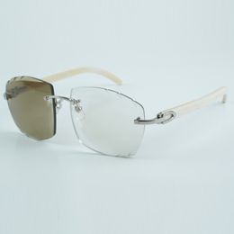 Directe verkoop nieuwste high-end meekleurende (bruin of grijs) zonnebril met snijdende lens 4189706-A witte natuurlijke buffelhoorn stokjes maat 58-18-140 mm