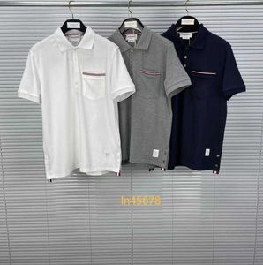 Ventes directes TB rouge blanc bleu tissé rayures perle coton pur coton manches courtes revers T-shirt hommes POLO tendance 2024