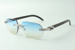 Ventas directas XL Diamante Gafas de sol 3524024 con tasas de búfalo con textura negra Gafas de diseñador, Tamaño: 18-140 mm