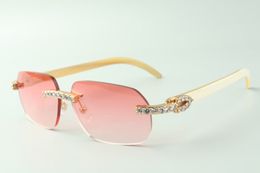 Directe verkoop XL Diamond zonnebril 3524024 met witte buffelhoorn tempels designer bril, maat: 18-140 mm