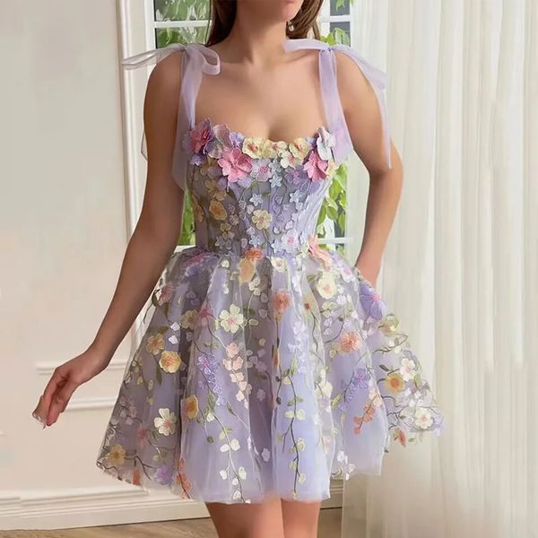Vente directe jupe courte pendule femmes mode tridimensionnelle fleur broderie Hiphuggin robe 24030
