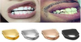 Direct verkopende enkele metalen tanden grillz goldsilver kleur tandheelkundige grillz bovenste bodemtanden caps body sieraden voor vrouwen mannen mode v3784474