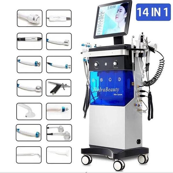 Machine hydrafaciale à oxygène 14 en 1 à efficacité directe Appareils de soins du visage Peeling au diamant et hydrofaciaux Jet d'eau Aqua Facial Hydra Dermabrasion Machine