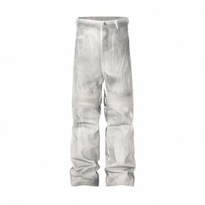 Sale Dyed Patchwork Wide Leg Baggy Jeans pour hommes et femmes droites Y2k Ropa Hombre Denim Pantalon surdimensionné Pantalon cargo décontracté Q5tH #