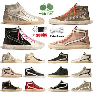 Zapatillas de deporte de media altura, viejas y sucias, zapatos de diseñador de estrella dorada para hombre, superestrellas para mujer, zapatos planos de cuero de gamuza rosa con brillo marrón, zapatillas de deporte informales con plataforma, zapatillas deportivas og