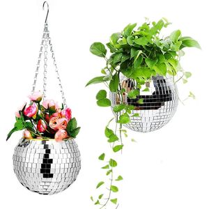 Disco Ball Fleur Planteur Pots Miroir Panier Suspendu Pot De Fleur Suspendu Pour Plantes D'intérieur Vase Conteneur Décoration De Jardin 240309