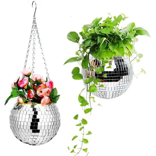 Disco Ball Fleur Planteur Pots Miroir Suspendu Panier Suspendu Pot De Fleur Pour Plantes D'intérieur Vase Conteneur Décoration De Jardin 240304