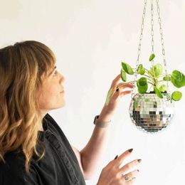 Disco Ball Planter Globe Form Hanging Vaas Flower Planter Potten Touw Hangende muur Homw Decor Vaascontainer Room Decoratie