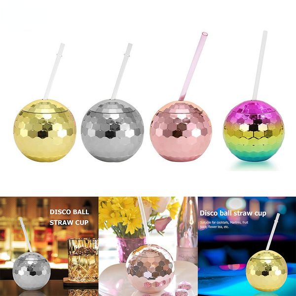 Disco Flash Ball Cocktail Tasses Pour Discothèque Bar Partie Lampe De Poche Paille Vin Verre Boire Sirop Jus Bouteille 600 ml