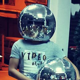 Disco Mirror Ball Helm masker Mirror Dance Costume Glass Ball LED -helm voor DJ Nightclub Musical Festival Dance Party Decor 240517