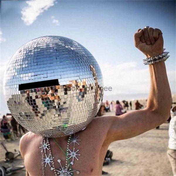 Disco Mirror Ball Casque Argent Masque En Verre Cosplay Show DJ Discothèque Festival Musical Danse Chapeaux Fête Scène Performance Chapeau HKD230823