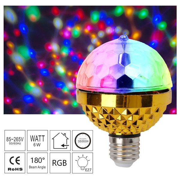 Disco stroboscoles magiques lampes E27 6W RVB Rotation Magic Effect Ball Bulbe pour étape de la maison