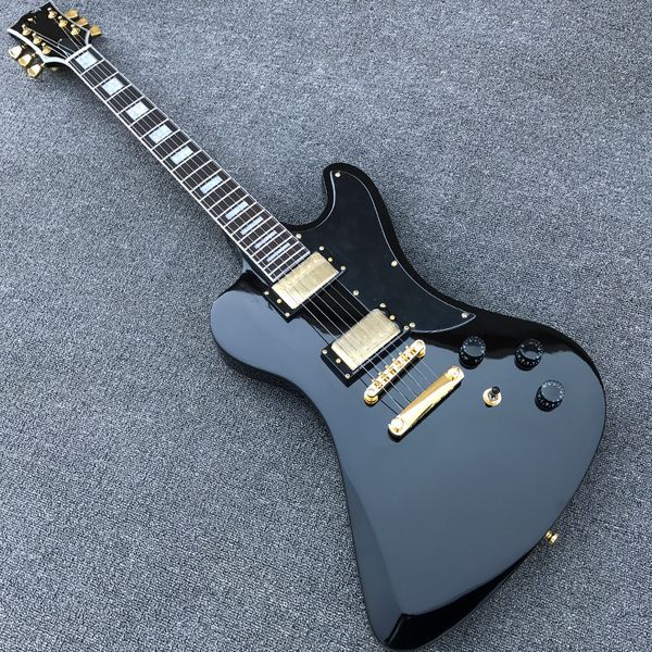 Descuento Guitarra eléctrica RD 2023 Blackrd con 6 cuerdas, 2 pastillas doradas en cuerpo de caoba, diapasón de palisandro