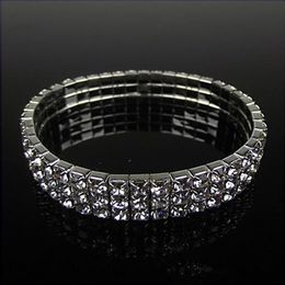 Korting Bruidsarmband 2019 Bruidssieraden 3 Rij Zilver Strass Bling Bling Kristal Stretch Bangle Dames Feest Gala Bruiloft A314C