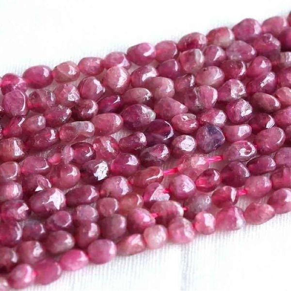 Remise Haute qualité naturel véritable rose Tourmaline pépite perles en vrac forme 5-6mm idéal pour bijoux 03683274M