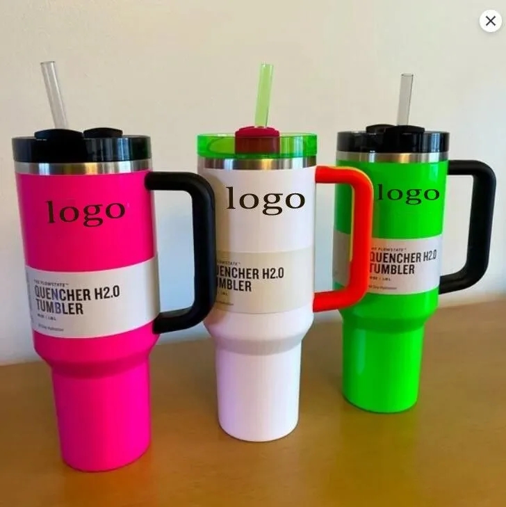 Electronice Neon Pink Green 40oz Mugs Black Chroma Gold Chocolate Tumblers With Handle Insulated Lids Straw Stainless Steel Coffee Termos Cup ready to ship DHL