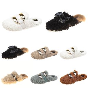 Korting nieuw herfst winter womens slippers metalen ketting all inclusive wool slipper voor vrouwen buitenkleding plus grote Szie Muller half sleep schoenen € 35-40