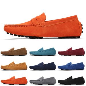 Korting Niet-merk heren casual suède schoenen zwart blauw wijnrood grijs oranje groen bruin heren slip op luie lederen schoen EUR 38-45