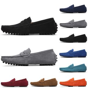 Remise Chaussures en daim décontractées pour hommes, noir, bleu clair, vin, rouge, gris, orange, vert, marron, sans lacet, chaussure en cuir paresseux, eur 38-45