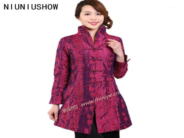 Discount Pink Female Silk Polyester Diswear Chinois Tang Tang Taps Mother Mother Mother Long Coat SIZE S À XXXL FEMMES039S3822337