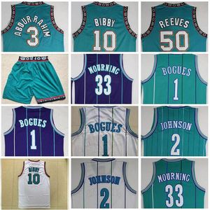 Discount Shareeef Rahim Jersey Vintage Mike 10 # Bibby 50 # Reeves Muggsy Bogues Jerseys 33 # Alonzo Mourning Vert Violet Blanc