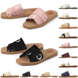 Descuento Sandalias de mujer, zapatos de diseñador, zapatillas, zapatillas Woody Mules, chanclas planas, sandalias de goma de verano tejidas cruzadas, sandalias de playa con punta abierta