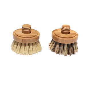 Brosse à vaisselle en bambou, brosse de nettoyage de cuisine, pot en spirale à long manche en sisal, tête de brosse de remplacement SN5119