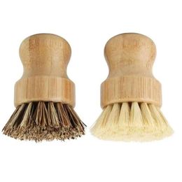 Dish Brushes Bamboo Kitchen Scrubs Scurpoussants de nettoyage en bois pour laver la casserole en fonte Pot Natural Sisal Bristles Bers