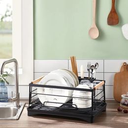 Dish Drying Rack Holder Basket Plated Iron Home Washing Great Kitchen Sink Dish Drainer Drying Rack Organizer Black