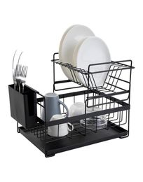 Rack de séchage à vaisselle avec drainage draineur de cuisine Light Duty Top Countertop Ustensile Organizer Storage pour la maison Blanc noir 2tier 210905377140