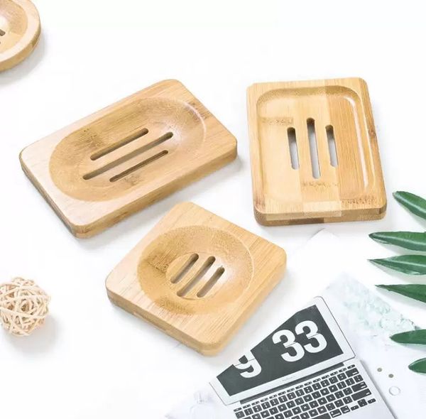 Dish Qualine en bois Natural Bamboo Dishes Holder Rack Plate Plate plateau multi-style Round Square Soap Container ES