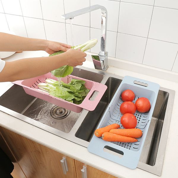 Égouttoirs à vaisselle 1 PC en plastique réglable égouttoir évier vidange panier lavage légumes fruits étendoir pratique organisateur cuisine gadget 230131
