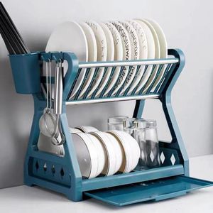 Égouttoirs à vaisselle Double couche séchage sur évier organisateur sèche-gobelet ustensile avec pour fournitures de cuisine 230111