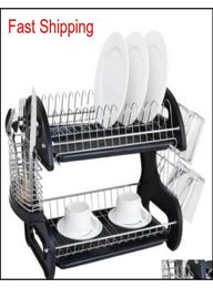 Racks à vaisselle de grande capacité Rabagdeur à 2 niveaux Disker Amélioré Séchage à séchage Cuisine Rangement en acier inoxydable COLLE QYLHSA Emballage20105288560