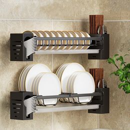 Dish Racks Rack Punch-Vrije keuken Organisator Opbergdroogplek Wall gemonteerde multifunctionele afvoer tikstoppen lepel tafelwerkhouder 230111