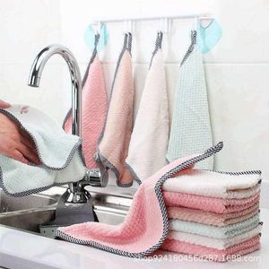 Dishcloth Schuursponsje Herbruikbare Reinigingsdoek Coral Fleece Thicken Handdoeken Super Absorberende Non-Stick Oil Dish Handdoek Home Stof Clean Wipe Voordelen Keukenbenodigdheden