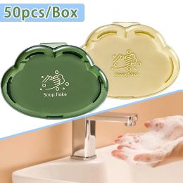 Gerechten 50 stks Wegwerp Soap Papier Travel Portable Soap Soap Soap Soap Soap Creative Cloud Shape Geurende plak Pocket Soap Mini Hand Washing Box