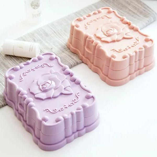 Plats Boîte à savon de salle de bain avec couvercle Boîte de savon sculpté en rose Créative Voyage Savon Portable Small Box Savon Porte-savon Portable Socon