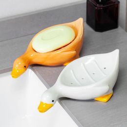 Affaire Duck Shape Soap Box Creative Ceramic Drain Savon Plat Savon Savon Rangement de salle de bain Conteneur de douche de douche ménage Organizaires