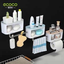 Vaisselle ECOCO étagère de salle de bain douche Caddy organisateur support mural support de shampoing avec porte-serviettes sans perçage rangement de savon accessoires de salle de bain