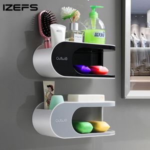 IZEFS Afdruiprek Zeepbakje Met Haken Punchfree Opbergdoos Thuis Multifunctionele Zeephouder Badkamer Accessoires Badkamer Product