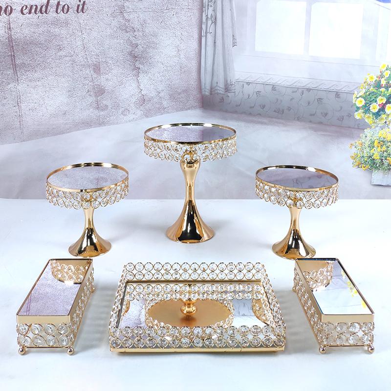 Dishes & Plates 6PCS Gold Mirror Metal Round Cake Stand Wedding Birthday Party Dessert Cupcake Pedestal Display Plate Home Decor