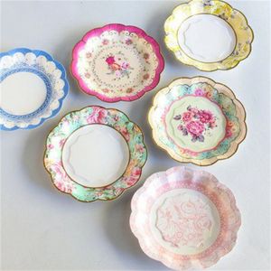 Gerechten Borden 8 stuks 7 inch Afternoon Tea Vintage Bloemen Papier Pratende Tafels Wegwerp Servies voor Verjaardagsfeestje Bruiloft Decoratie 231026