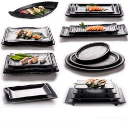Assiettes en mélamine noire givrée, assiette de Barbecue à Sushi japonais, Imitation porcelaine, Pot de bœuf, vaisselle 230825