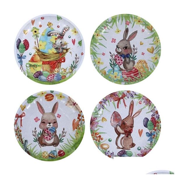Platos platos dibujos animados placa de fruta de conejo día de pascua regalo bandeja de nueces de hierro bocadillo decorativo almacenamiento de cocina de 19,5 cm LX4616 Drop deli dhekg