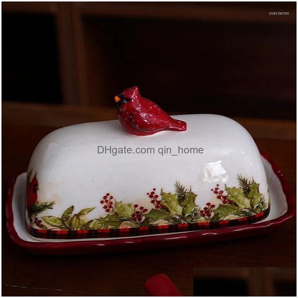 Plats Assiettes Oiseau de Noël Style européen de haute qualité sous glaçure Festive Western Dinner Plate Décoration de table Steak Drop Deliver Dhksp