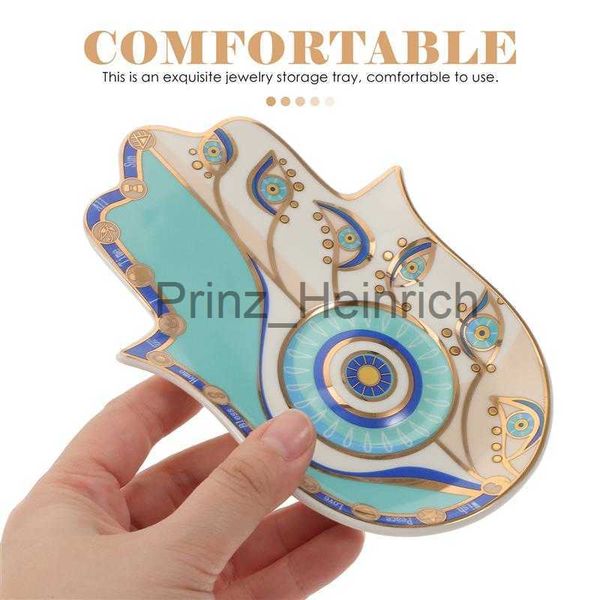 Platos Platos Plato Ojo Bandeja de Hamsa Joyas malvadas Baratija Plato de mano Titular del anillo Amuleto Azul Plato adicional Sirviendo Gran Fátima Decoración Clave Vanidad J230626