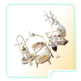 Assiettes Assiettes Branche de chêne doré Snack Bowl Stand Décoration de bonbons de Noël Affichage de la fête à la maison Spécialité Rack9784197 Drop Delivery G Dhp0M